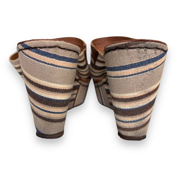 Born Leather And Striped Canvas Two Strap Platform Wedge Sandals Women's Size 10 - Picture 4 of 10